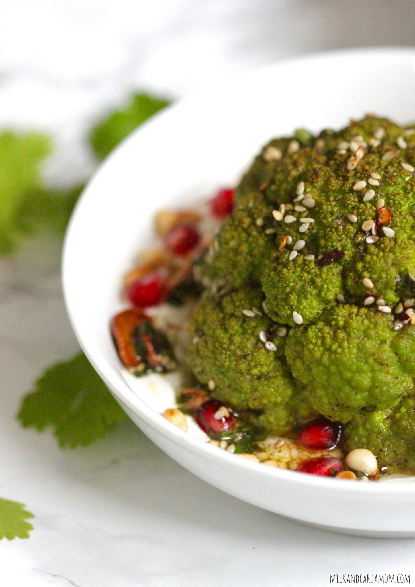 Za'atar Roasted Cauliflower with Garlic Sesame Oil and Yogurt Milk