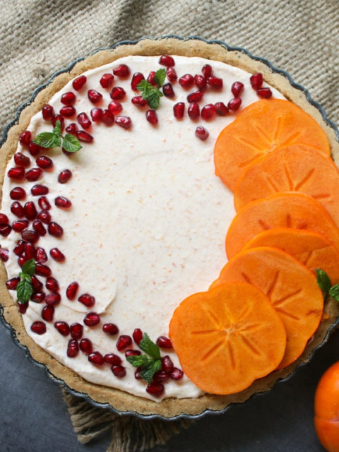 Persimmon Cheesecake Tart with Shortbread Crust Recipe | Milk and Cardamom