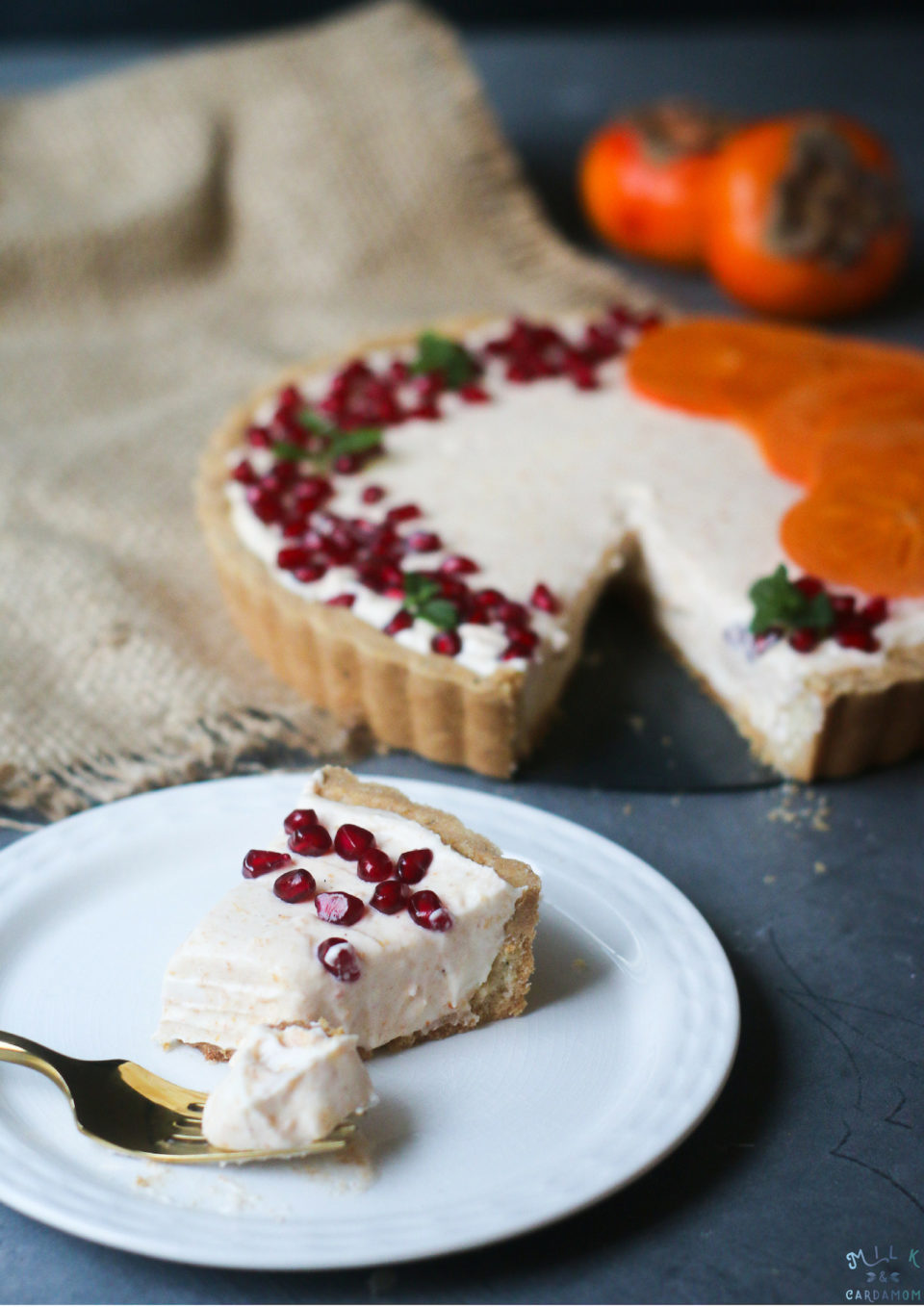 Persimmon Cheesecake Tart with Shortbread Crust Recipe | Milk and Cardamom
