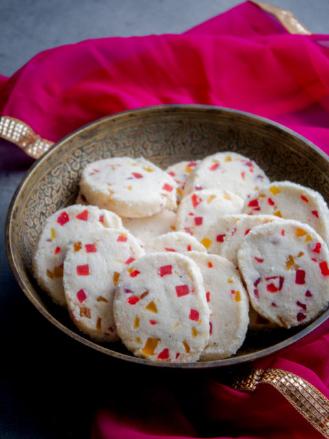 Orange Tutti Frutti Icebox Cookies Diwali recipe eggless | Milk and Cardamom