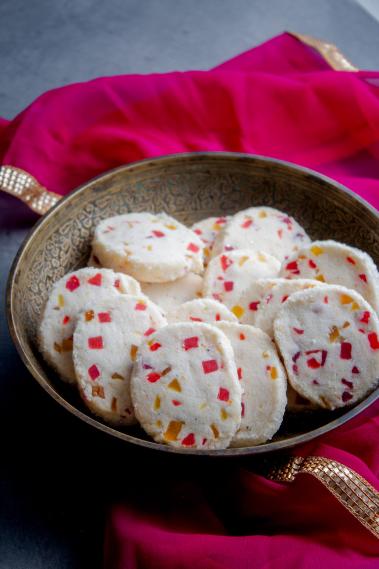 Orange Tutti Frutti Icebox Cookies Diwali recipe eggless | Milk and Cardamom