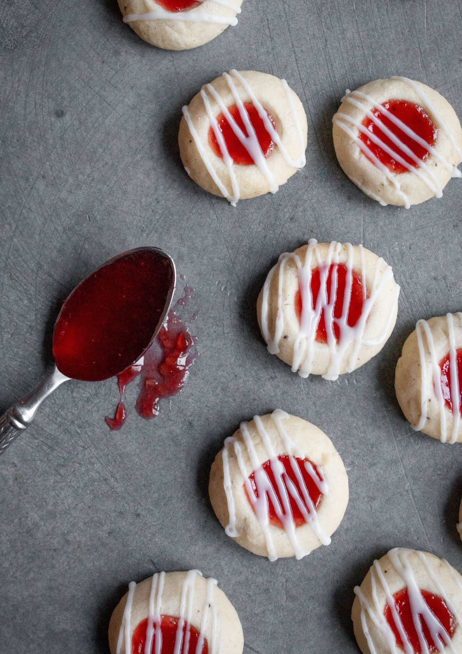 Rooh Afza and Strawberry Jam Thumbprint Cookies | Milk and Cardamom