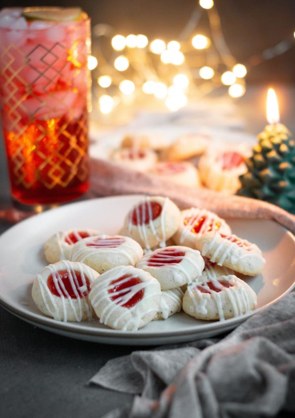 Rooh Afza and Strawberry Jam Thumbprint Cookies | Milk and Cardamom