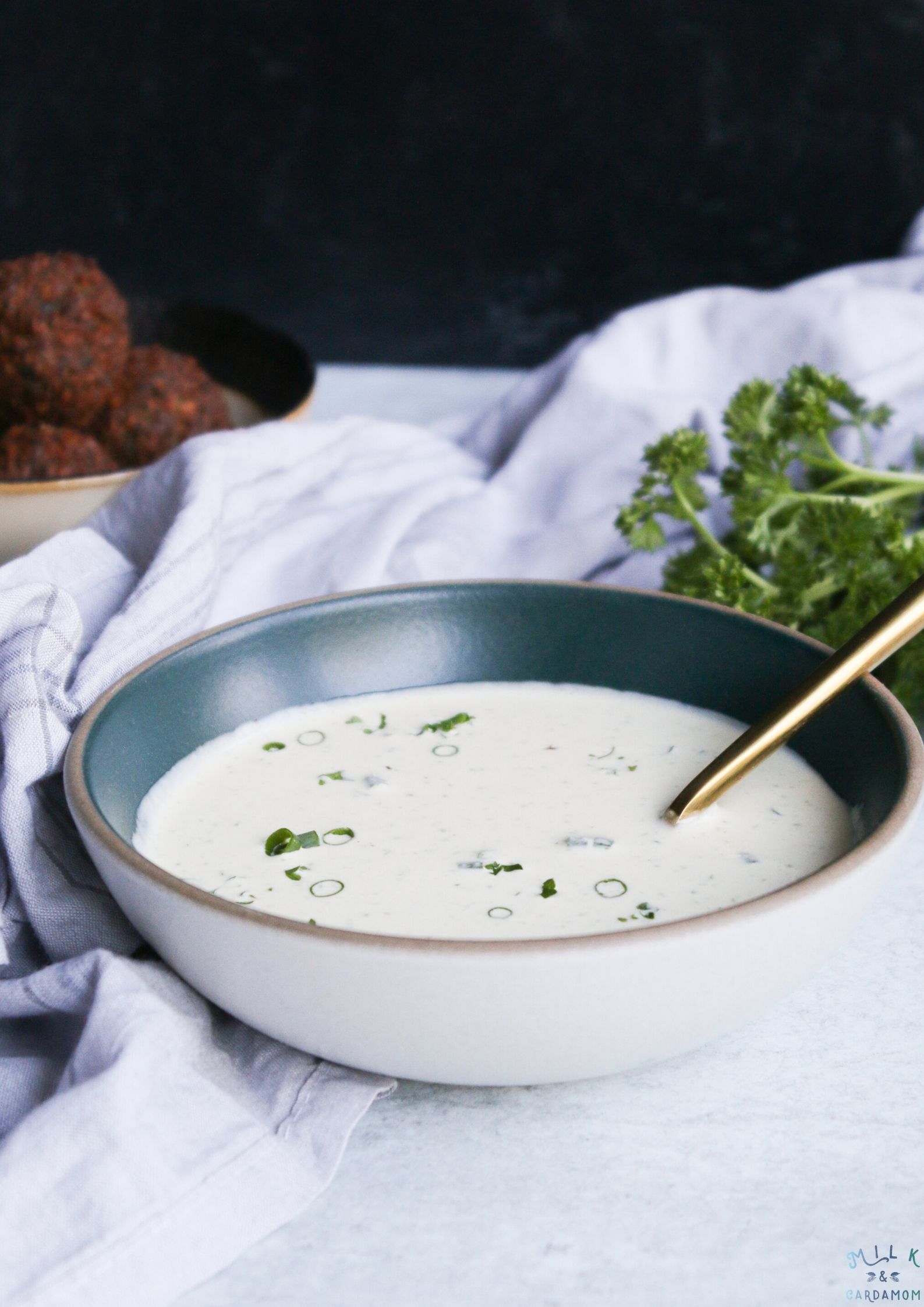 Falafel with Spicy Herb Tahini Sauce Milk & Cardamom
