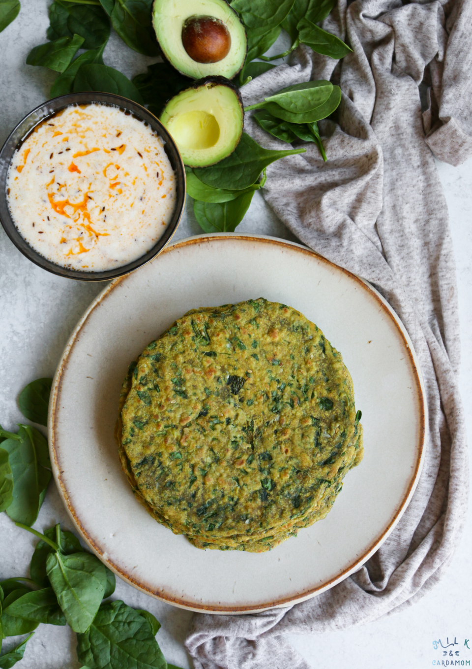 Spinach and Avocado Thepla with Vaghareli Dahi Recipe | MIlk and Cardamom
