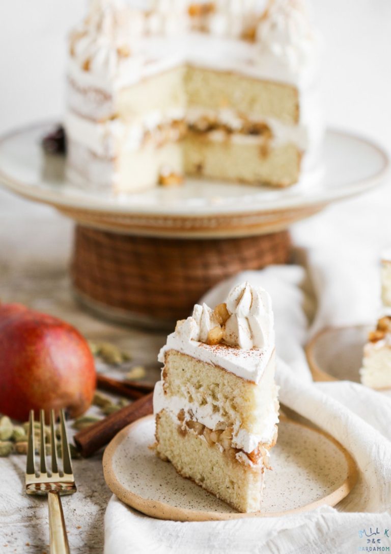 Pear Spice Cake with Brown Butter Swiss Meringue Buttercream | Milk and Cardamom