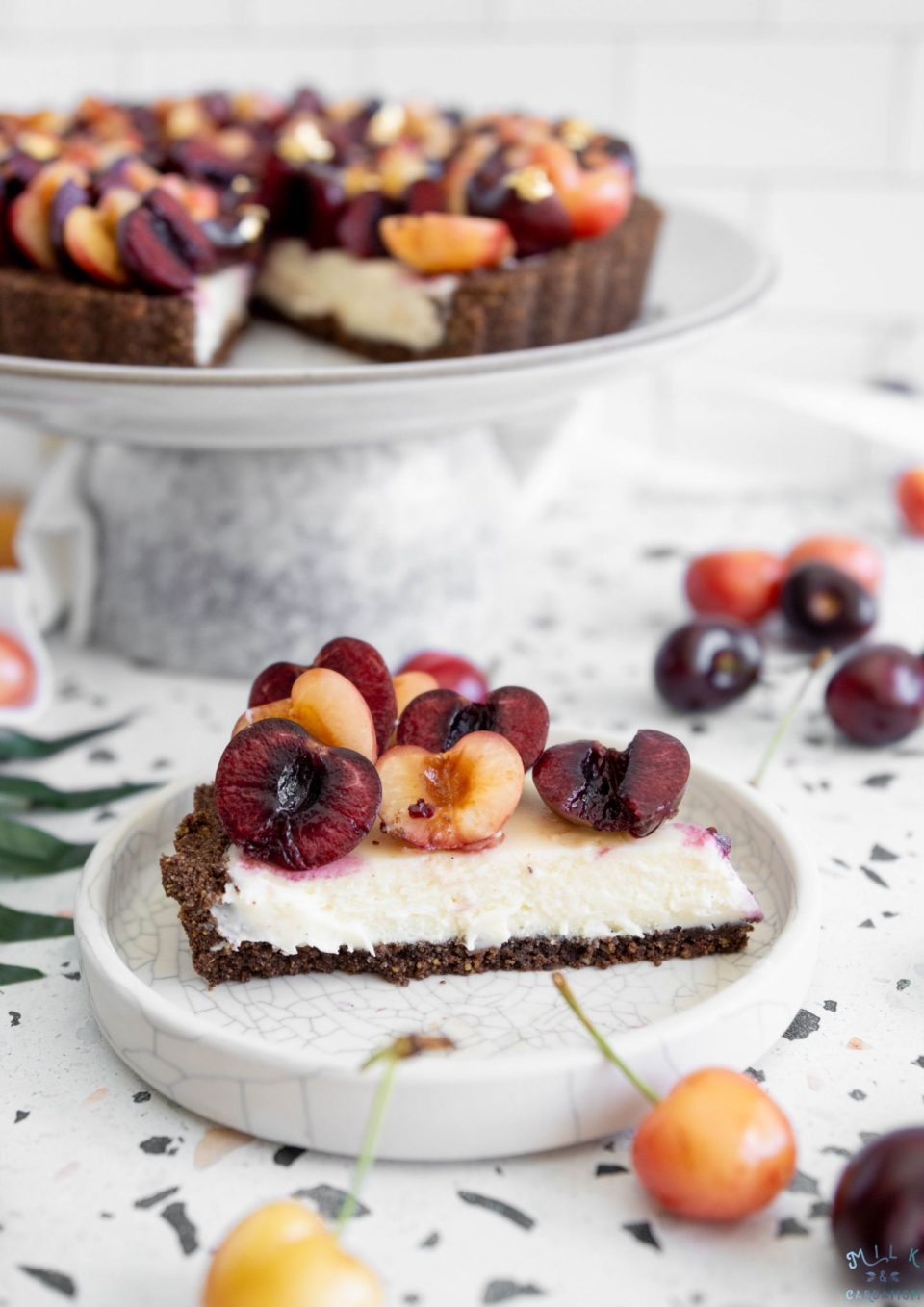 Cherry Pistachio Cheesecake | Milk and Cardamom