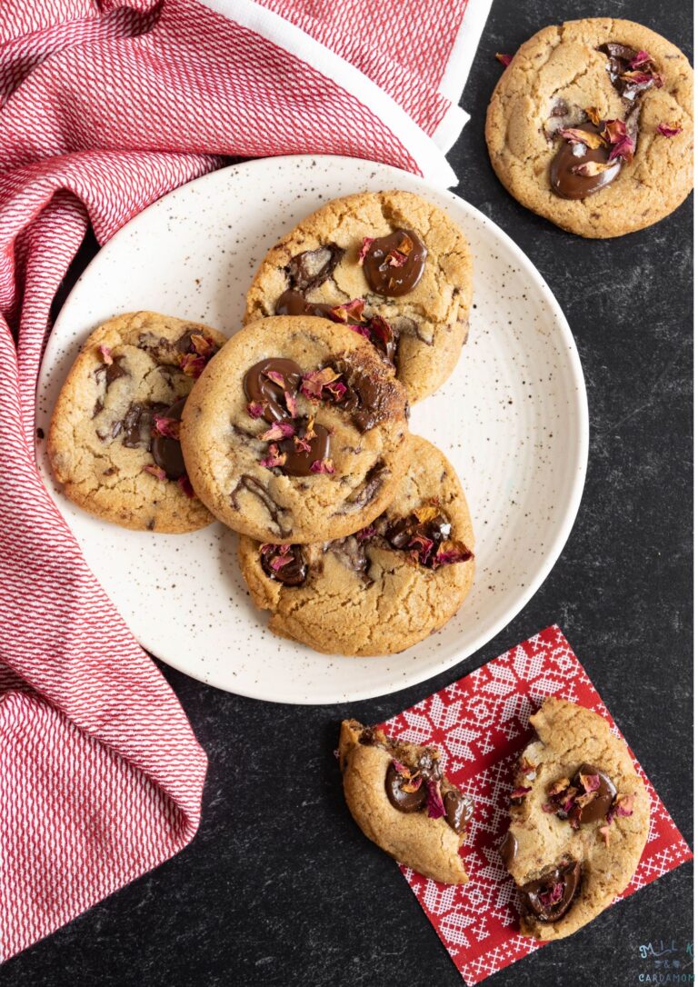 Brown Butter Rose Chocolate Chip Cookies